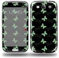 Pastel Butterflies Green on Black - Decal Style Skin (fits Samsung Galaxy S III S3)