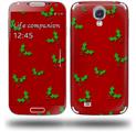 Christmas Holly Leaves on Red - Decal Style Skin (fits Samsung Galaxy S IV S4)