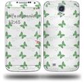 Pastel Butterflies Green on White - Decal Style Skin (fits Samsung Galaxy S IV S4)