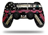 WraptorSkinz Skin compatible with Sony PS4 Dualshock Controller PlayStation 4 Original Slim and Pro Painted Faded and Cracked Pink Line USA American Flag (CONTROLLER NOT INCLUDED)