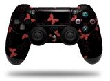 WraptorSkinz Skin compatible with Sony PS4 Dualshock Controller PlayStation 4 Original Slim and Pro Pastel Butterflies Red on Black (CONTROLLER NOT INCLUDED)