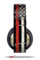 Vinyl Decal Skin Wrap compatible with Original Sony PlayStation 4 Gold Wireless Headphones Painted Faded and Cracked Red Line USA American Flag (PS4 HEADPHONES NOT INCLUDED)