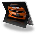 Decal Style Vinyl Skin for Microsoft Surface Pro 4 - 2010 Chevy Camaro Orange - White Stripes on Black -  (SURFACE NOT INCLUDED)