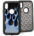 2x Decal style Skin Wrap Set compatible with Otterbox Defender iPhone X and Xs Case - Metal Flames Blue (CASE NOT INCLUDED)