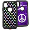 2x Decal style Skin Wrap Set compatible with Otterbox Defender iPhone X and Xs Case - Pastel Hearts on Black (CASE NOT INCLUDED)