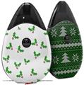 Skin Decal Wrap 2 Pack compatible with Suorin Drop Christmas Holly Leaves on White VAPE NOT INCLUDED