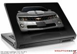 Large Laptop Skin 2010 Chevy Camaro Silver - White Stripes on Black