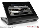 Medium Laptop Skin 2010 Chevy Camaro Silver - White Stripes on Black