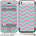 iPhone 3GS Decal Style Skin - Zig Zag Teal Green and Pink