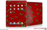 iPad Skin - Christmas Holly Leaves on Red