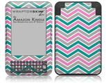 Zig Zag Teal Pink and Gray - Decal Style Skin fits Amazon Kindle 3 Keyboard (with 6 inch display)