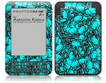 Scattered Skulls Neon Teal - Decal Style Skin fits Amazon Kindle 3 Keyboard (with 6 inch display)
