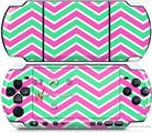 Sony PSP 3000 Decal Style Skin - Zig Zag Teal Green and Pink