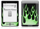 Metal Flames Green - Decal Style Skin (fits 4th Gen Kindle with 6inch display and no keyboard)