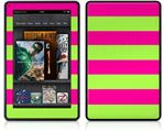 Amazon Kindle Fire (Original) Decal Style Skin - Kearas Psycho Stripes Neon Green and Hot Pink