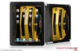 iPad Skin 2010 Chevy Camaro Yellow - Black Stripes on Black (fits iPad 2 through iPad 4)