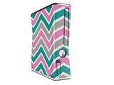 Zig Zag Teal Pink and Gray Decal Style Skin for XBOX 360 Slim Vertical