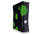 Lots of Dots Green on Black Decal Style Skin for XBOX 360 Slim Vertical