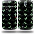 Pastel Butterflies Green on Black - Decal Style Skin (fits Samsung Galaxy S IV S4)