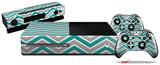 Zig Zag Teal and Gray - Holiday Bundle Decal Style Skin fits XBOX One Console Original, Kinect and 2 Controllers (XBOX SYSTEM NOT INCLUDED)