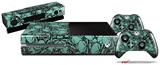 Scattered Skulls Seafoam Green - Holiday Bundle Decal Style Skin fits XBOX One Console Original, Kinect and 2 Controllers (XBOX SYSTEM NOT INCLUDED)