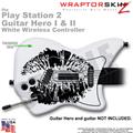 PS2 Guitar Hero I & II White Wireless Big Kiss Lips Black On White Skin