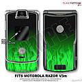 Motorola Razor (Razr) V3m Skin Fire Green On Black WraptorSkinz Kit by TuneTattooz