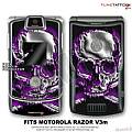 Motorola Razor (Razr) V3m Skin Chrome Skull On Fire Purple WraptorSkinz Kit by TuneTattooz