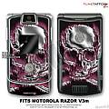 Motorola Razor (Razr) V3m Skin Chrome Skull On Fire Pink WraptorSkinz Kit by TuneTattooz