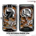 Motorola Razor (Razr) V3m Skin Chrome Skull On Fire WraptorSkinz Kit by TuneTattooz