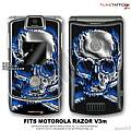 Motorola Razor (Razr) V3m Skin Chrome Skull On Fire Blue WraptorSkinz Kit by TuneTattooz