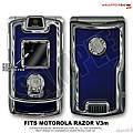 Motorola Razor (Razr) V3m Skin Carbon Fiber Blue and Chrome WraptorSkinz Kit by TuneTattooz