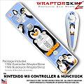 Wii Remote Controller (wiiMote) Skins Penguins On Blue - WraptorSkinz by TuneTattooz