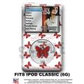 iPod Classic Skin - Pastel Butterfly Red on White - WraptorSkin Kit