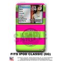 iPod Classic Skin - Kearas Psycho Stripes Neon Green and Hot Pink - WraptorSkin Kit