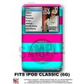 iPod Classic Skin - Kearas Psycho Stripes Neon Teal and Hot Pink - WraptorSkin Kit