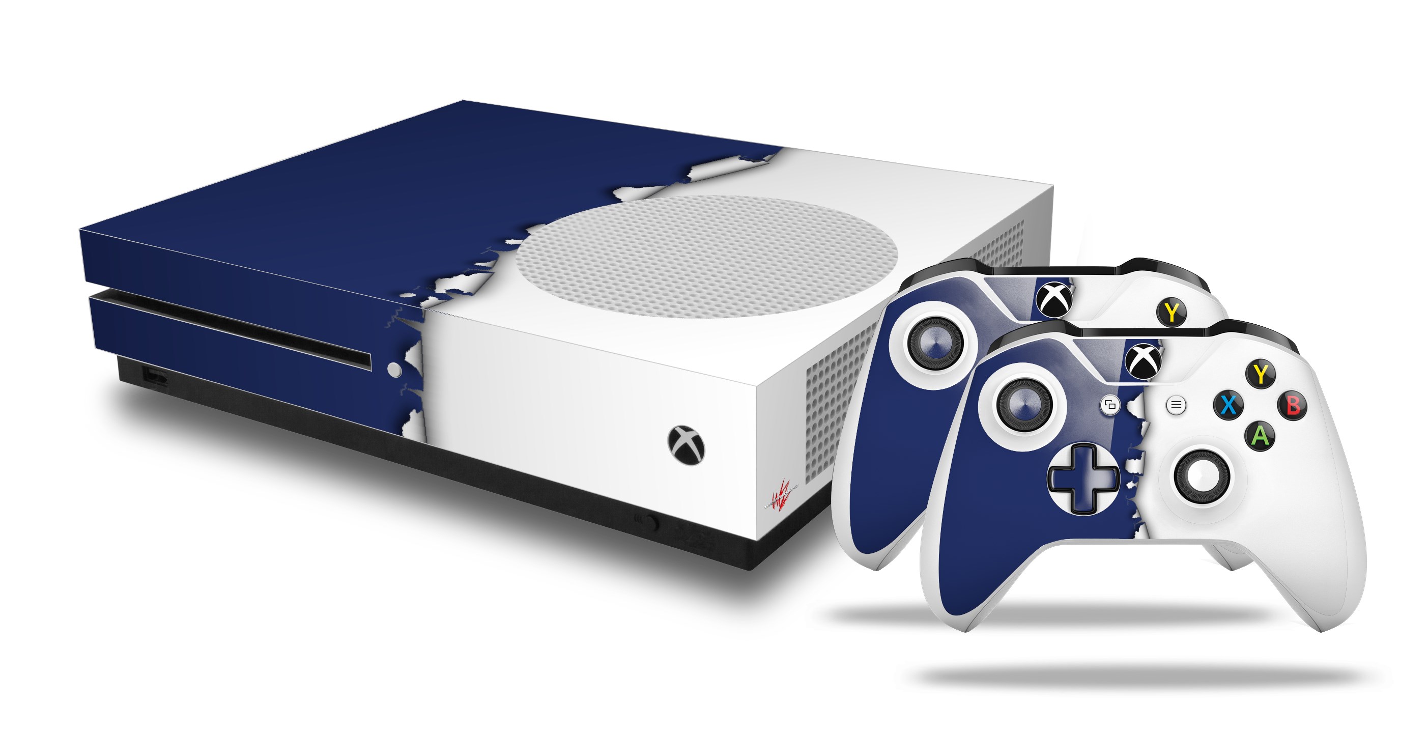 XBOX One S Console Controller Bundle Skins Ripped Colors Blue White