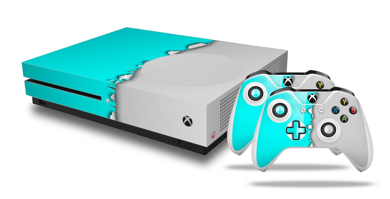 XBOX One S Console Controller Bundle Skins Ripped Colors Neon Teal Gray |  WraptorSkinz