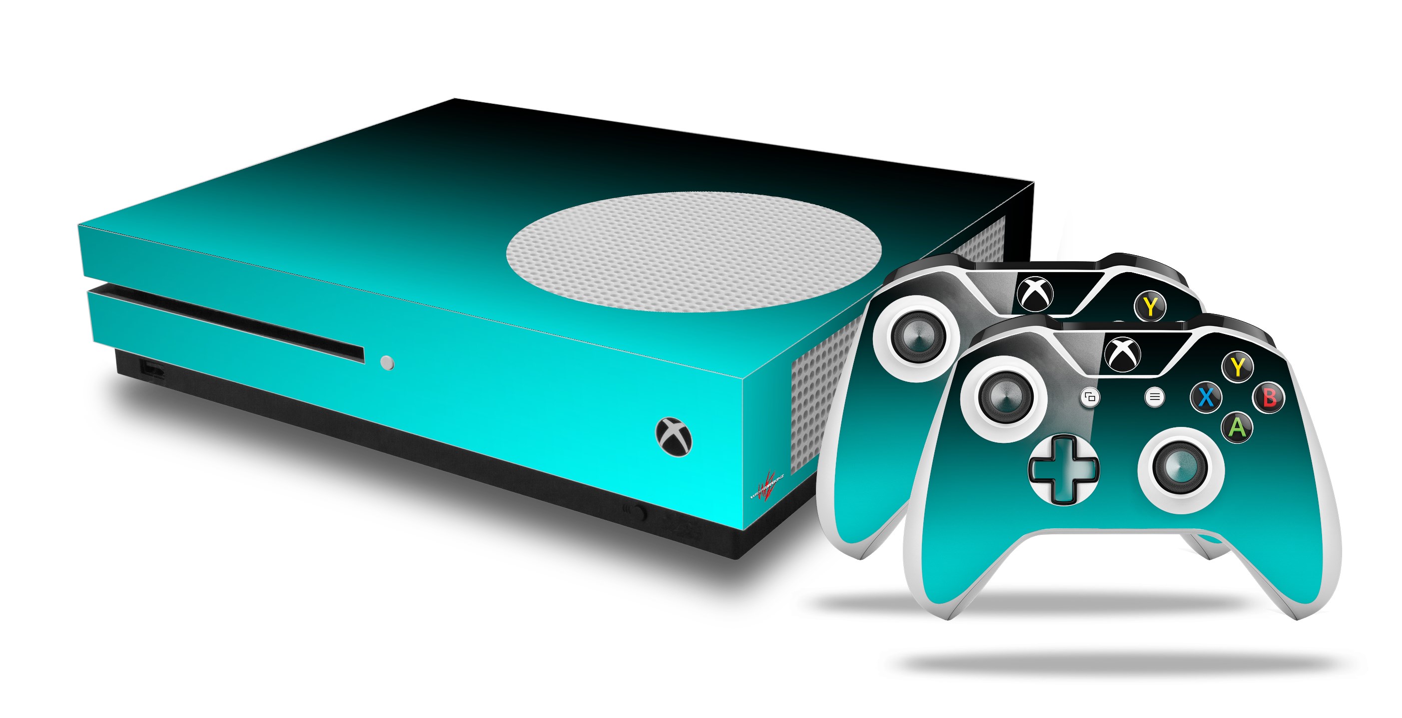 XBOX One S Console Controller Bundle Skins Smooth Fades Neon Teal Black