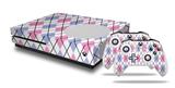 WraptorSkinz Decal Skin Wrap Set works with 2016 and newer XBOX One S Console and 2 Controllers Argyle Pink and Blue