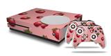 WraptorSkinz Decal Skin Wrap Set works with 2016 and newer XBOX One S Console and 2 Controllers Strawberries on Pink