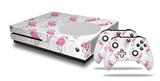 WraptorSkinz Decal Skin Wrap Set works with 2016 and newer XBOX One S Console and 2 Controllers Flamingos on White