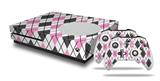 WraptorSkinz Decal Skin Wrap Set works with 2016 and newer XBOX One S Console and 2 Controllers Argyle Pink and Gray