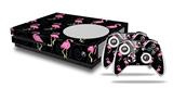 WraptorSkinz Decal Skin Wrap Set works with 2016 and newer XBOX One S Console and 2 Controllers Flamingos on Black