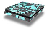 Vinyl Decal Skin Wrap compatible with Sony PlayStation 4 Slim Console WraptorCamo Old School Camouflage Camo Neon Teal (PS4 NOT INCLUDED)