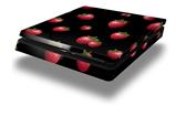 Vinyl Decal Skin Wrap compatible with Sony PlayStation 4 Slim Console Strawberries on Black (PS4 NOT INCLUDED)