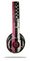 WraptorSkinz Skin Decal Wrap compatible with Beats Solo 2 and Solo 3 Wireless Headphones Painted Faded and Cracked Pink Line USA American Flag Skin Only (HEADPHONES NOT INCLUDED)