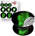 Decal Style Vinyl Skin Wrap 3 Pack for PopSockets Flaming Fire Skull Green (POPSOCKET NOT INCLUDED)