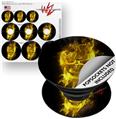 Decal Style Vinyl Skin Wrap 3 Pack for PopSockets Flaming Fire Skull Yellow (POPSOCKET NOT INCLUDED)