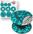 Decal Style Vinyl Skin Wrap 3 Pack for PopSockets Scattered Skulls Neon Teal (POPSOCKET NOT INCLUDED)